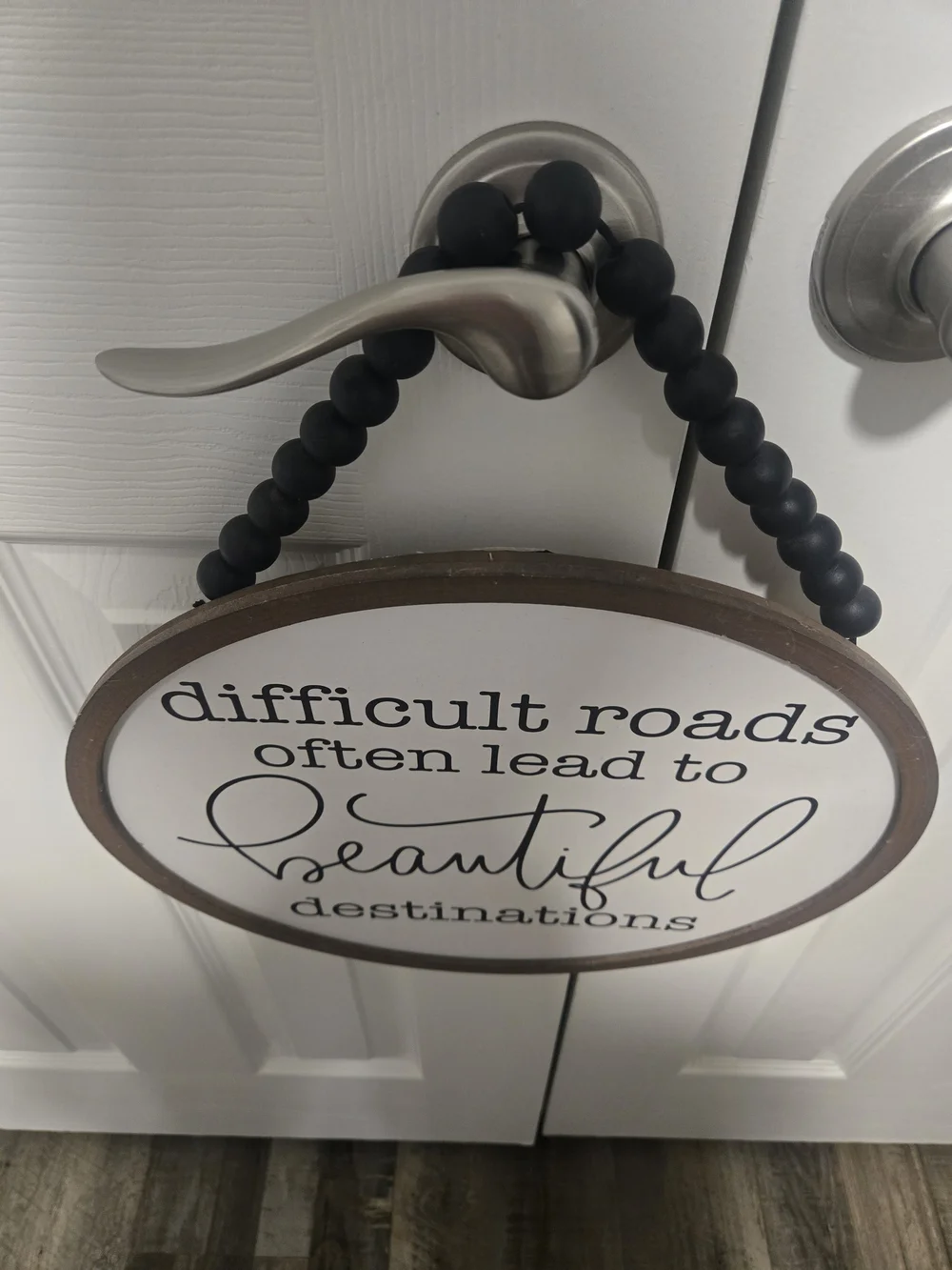 Decorative Round Wall Sign - White with Black Script